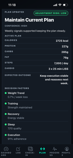 StageLab recommendation screenshot at 11 weeks out