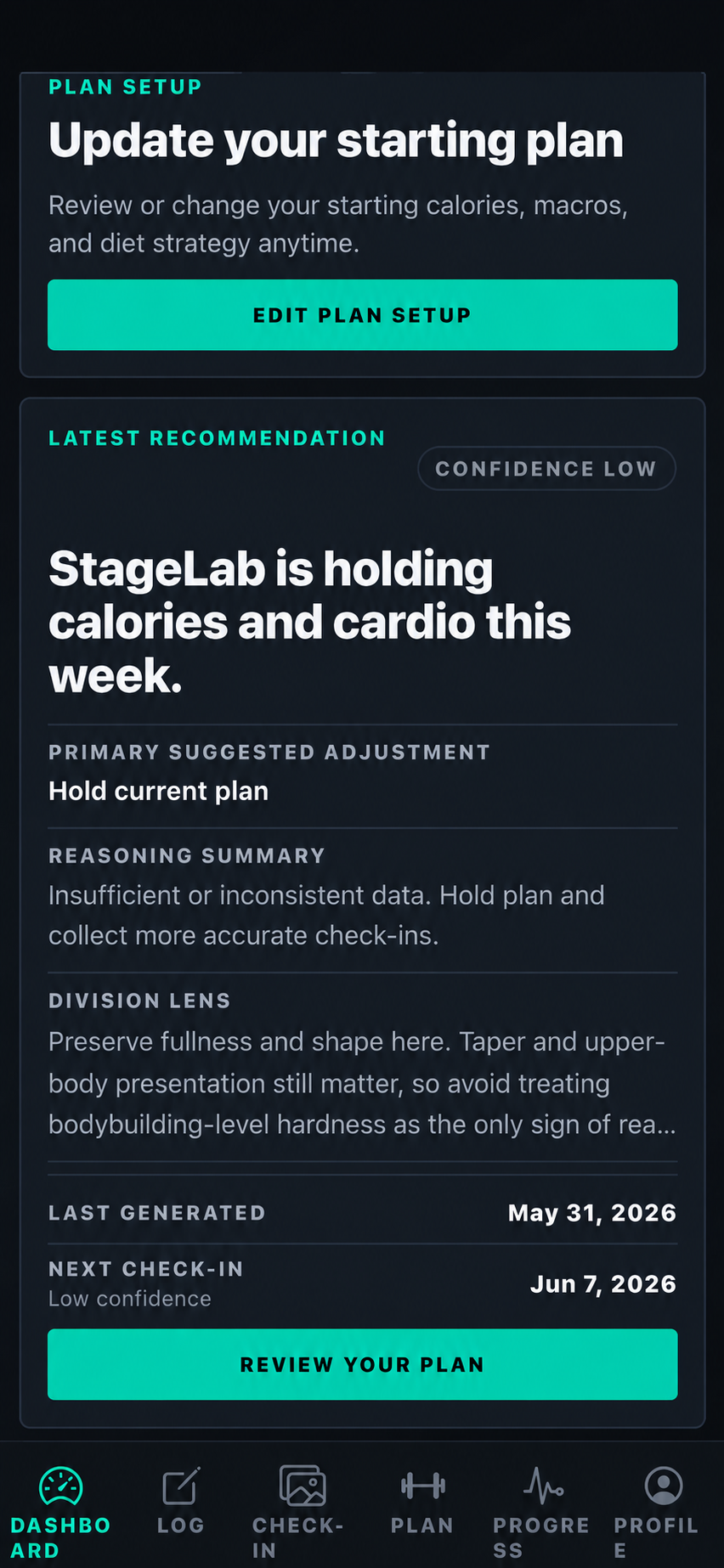 StageLab recommendation screenshot